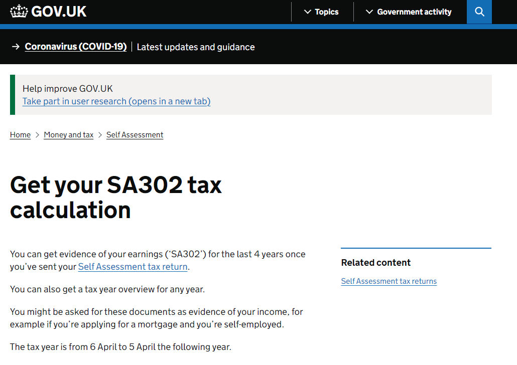 SA302 Tax Calculations (Self-Assessment form)